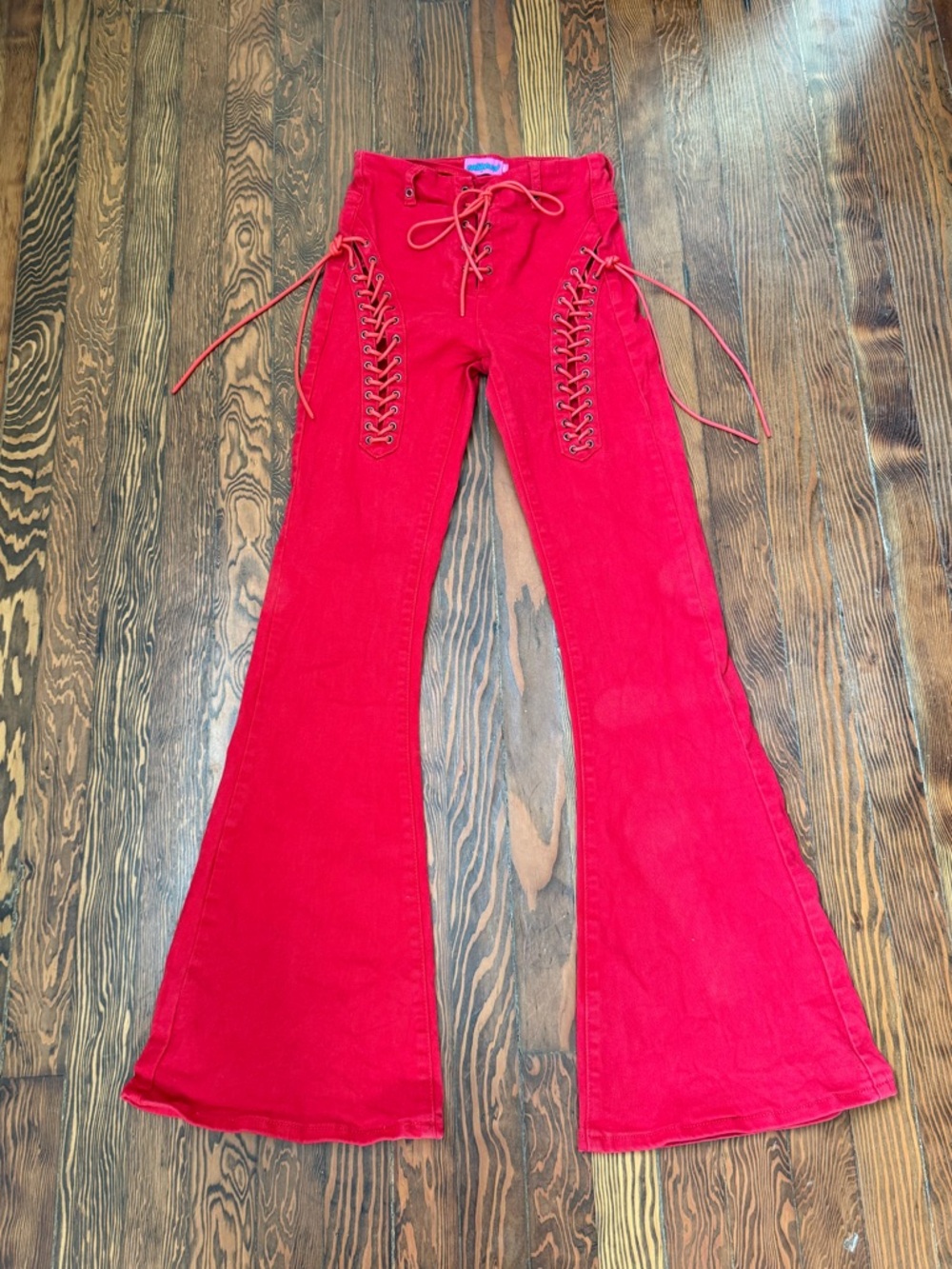 Edikted High Rise Lace-Up Flare Jeans